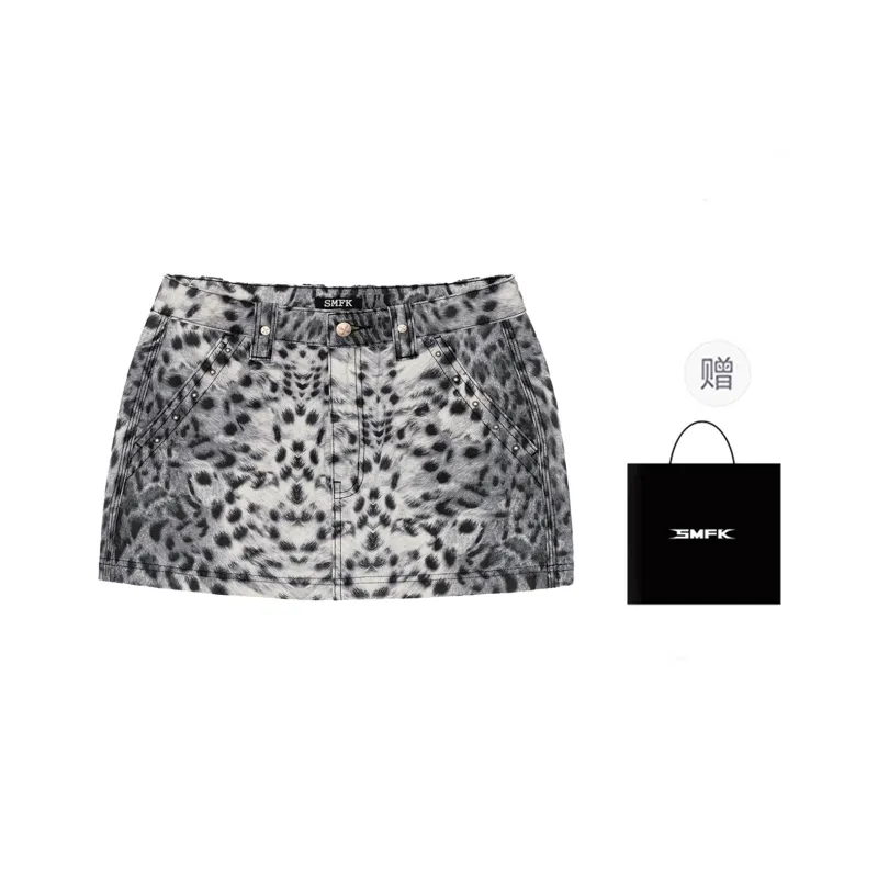 SMFK Cargo Short Skirts Women's White Leopard Print-0