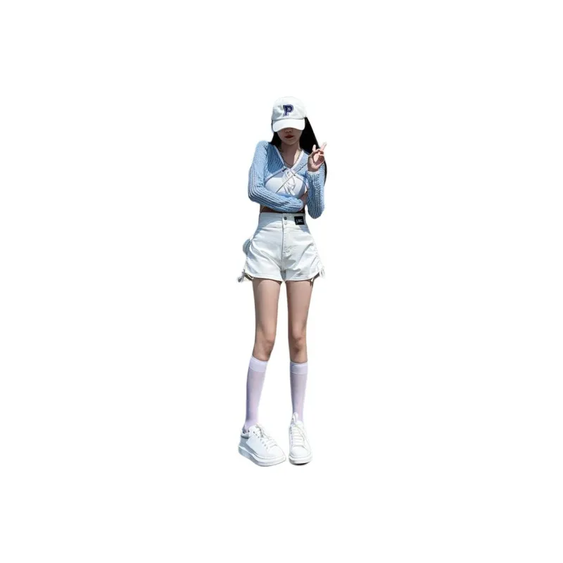 Wen Shan Denim Shorts Women's White-0