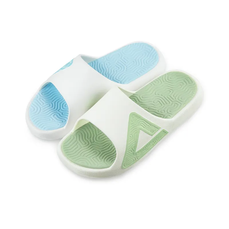 PEAK Tai Ji1.0 Quiet Slip Resistant Abrasion Resistant Slide Slippers Unisex Green Blue Mismatched-1