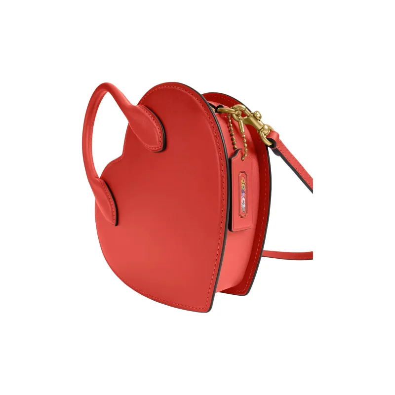 COACH Leather Heart Shaped Bag, One Shoulder Handbag Trumpets Women's Rouge Red-3