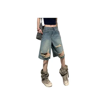 Menglaini Denim Shorts Women's Nostalgic Blue