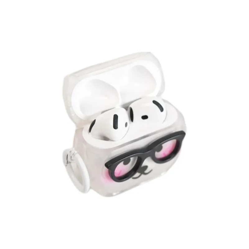 Wei Xin Apple AirPods 4/2/3/4th Generation/AirPods Pro/Pro 2 TPU Transparent 3D Effect Glass Bear Headphone Cases-2