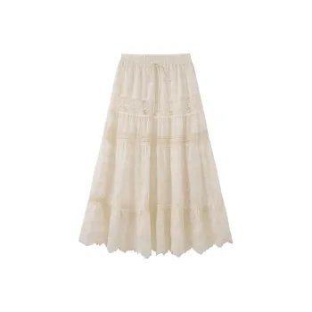 Homemade Willow Silk Casual Long Skirt Women's Moon Yarn Beige