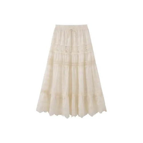 Homemade Willow Silk Casual Long Skirt Women's Moon Yarn Beige