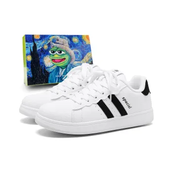 Pepe The Frog Skateboard Shoes Unisex Low Top Black/White/White Ice Blue