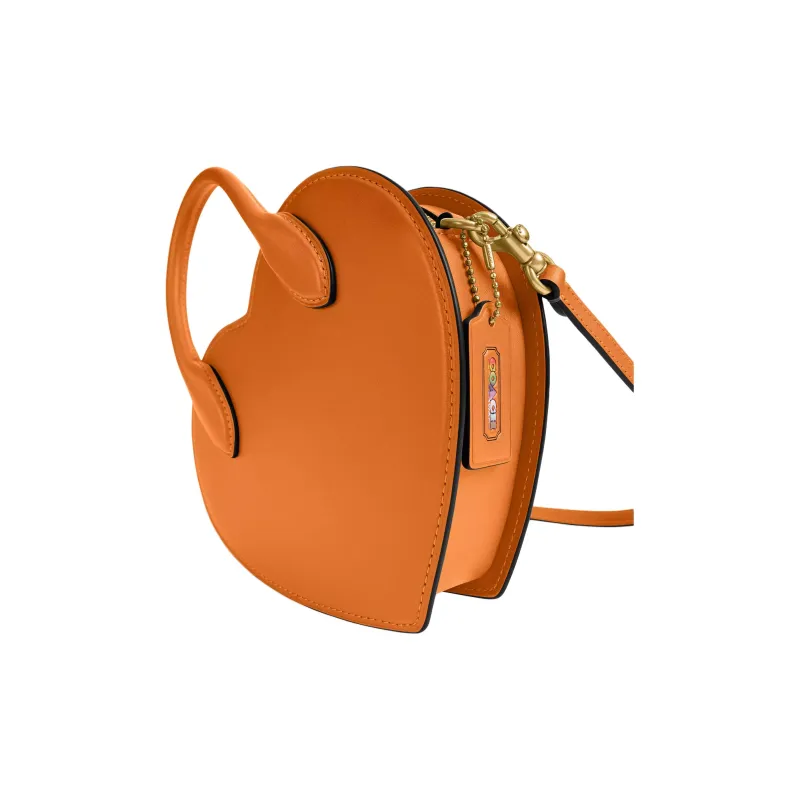 COACH Leather Heart Shaped Bag, One Shoulder Handbag Trumpets Women's Washed Orange-3