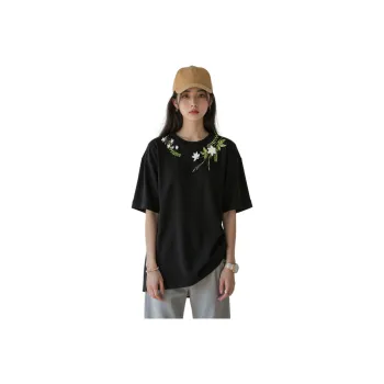 Flowers In Water Drop Shoulder Sleeve T Shirt Women's
