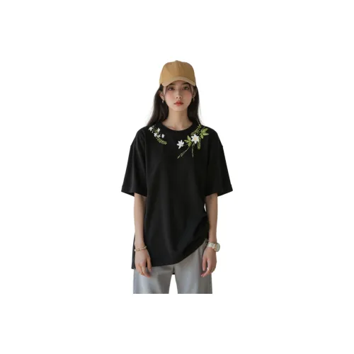 Flowers In Water Drop Shoulder Sleeve T Shirt Women's