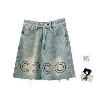 TUSHIFEI Denim Short Skirts Women's Blue+Hair Tie Comes With