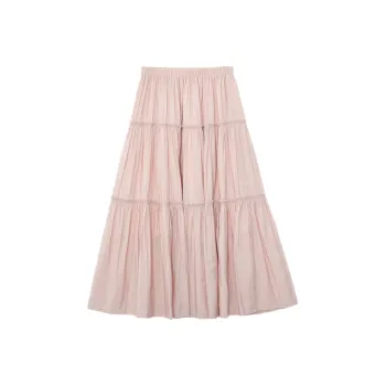 SUNSUNTOWN Casual Long Skirt Women's Leather Pink