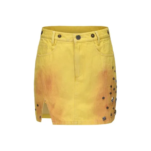 VANN VALRENCÉ Denim Short Skirts Women's Yellow