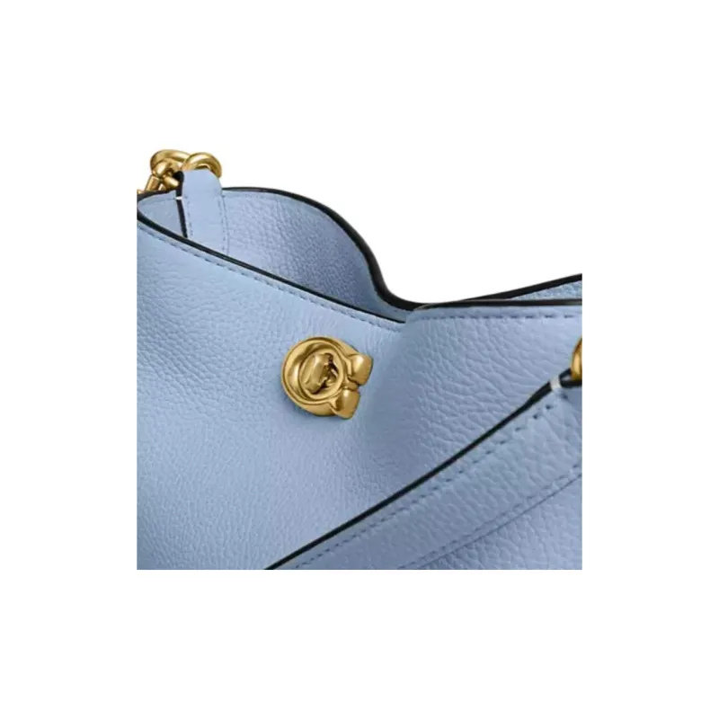 COACH Willow Polished Pebble Leather Bucket Bag, Crossbody Handbag, Shoulder Bag Trumpets Women's Blue-3