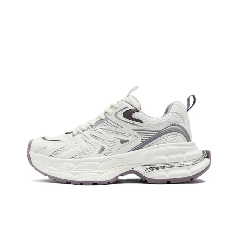 AGSDON Chunky Sneakers Women's Low Top Champagne/Beige Purple/Silver-7