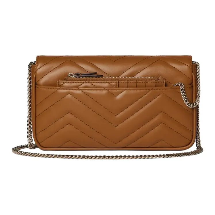GUCCI GG Marmont Leather Shoulder Bag Trumpets Women's Brown-3