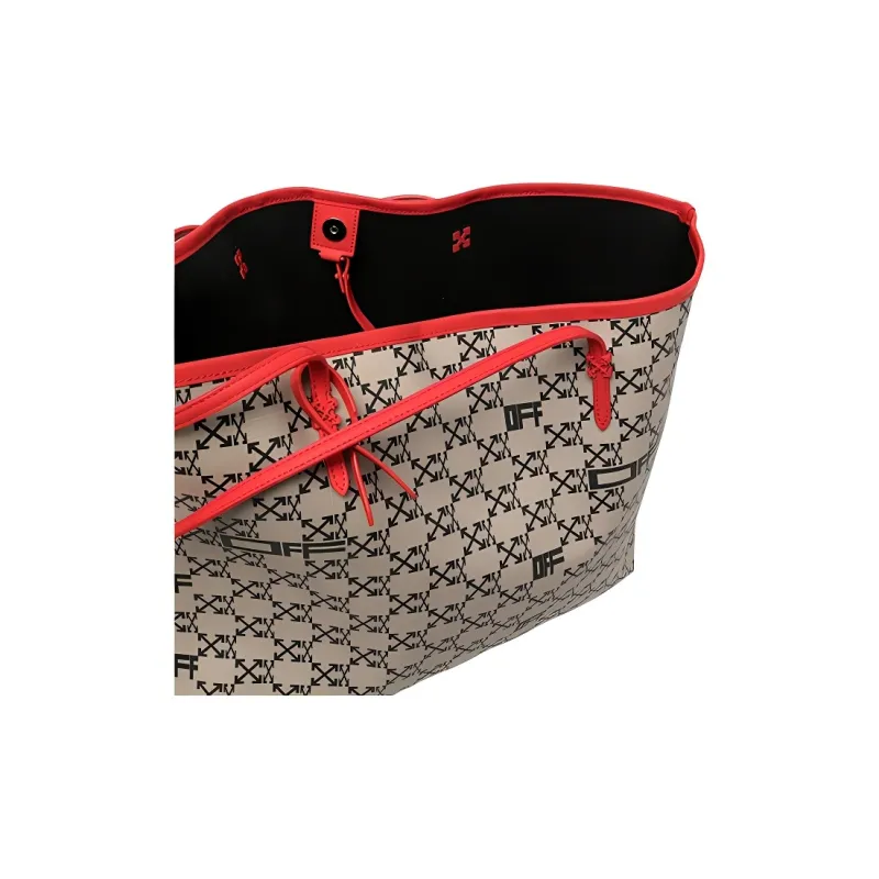 OFF WHITE Arrows Logo Print Tote Bag Taupe/Red-4