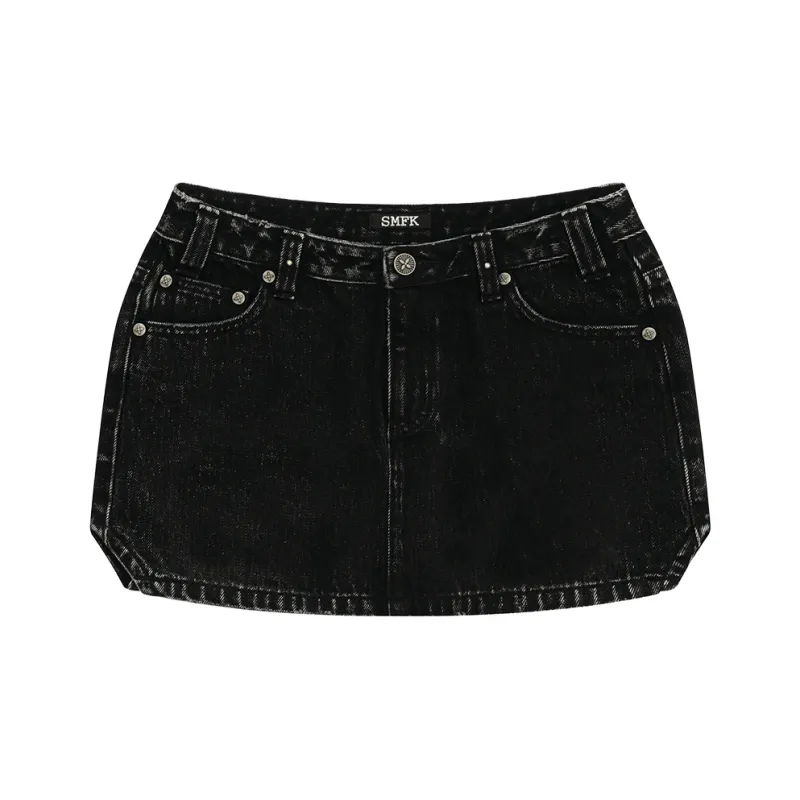SMFK Denim Short Skirts Women's Black Denim-0