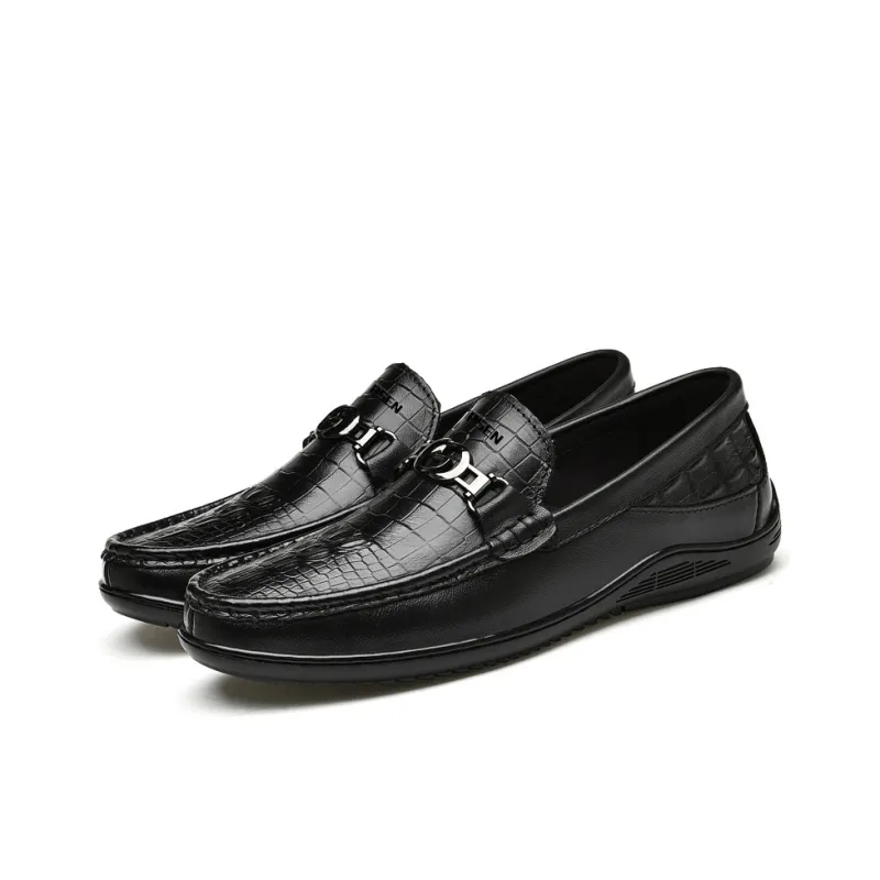 AIPSEN Casual Shoes Men's Black Crocodile Pattern-2