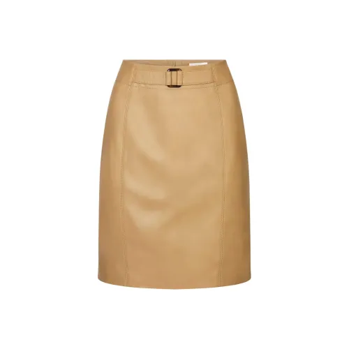 Rouje FW24 SOLAL SKIRT Leather Short Skirts Women's Camel