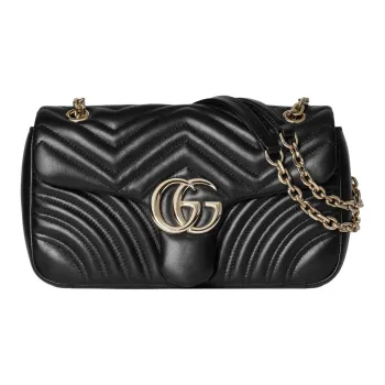 GUCCI GG Marmont Lambskin Shoulder Bag Medium Size Women's Black