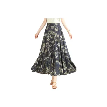 YIRANCHUN Casual Long Skirt Women's Blue With Magnolia