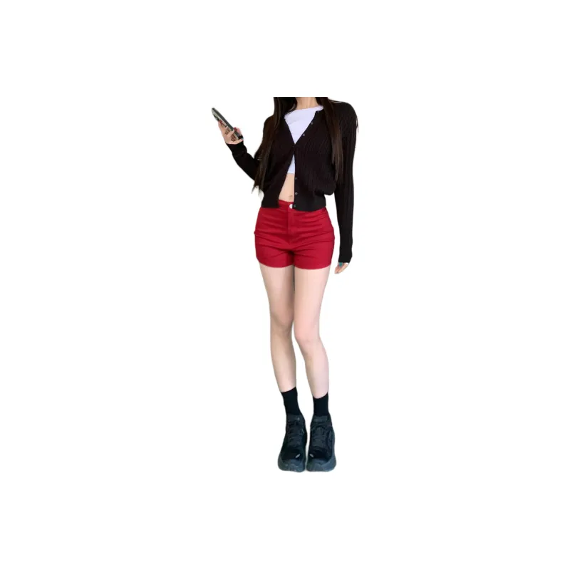 Wen Shan Denim Shorts Women's Black High Elasticity Version-6