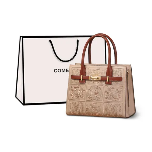 COMELY Cow Leather One Shoulder Handbag Medium Size Women's Beige Apricot