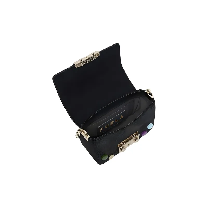 Furla Metropolis Collection Suede Shoulder Bag Crossbody Bag Women's Black-3