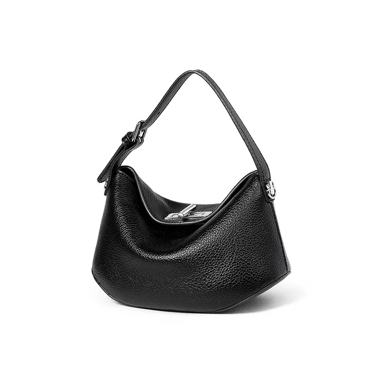 Teenmix Cow Leather Curling Bag Niche Versatile Handbag Regular Women's Black/White-1
