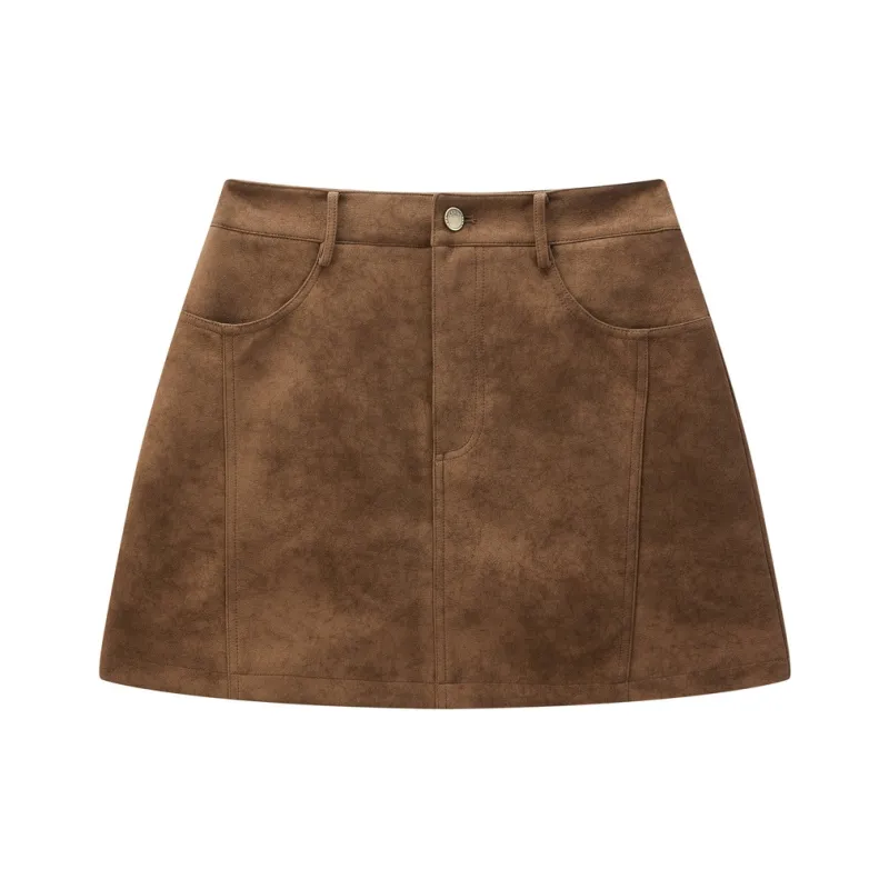 LEDIN Leather Short Skirts Women's Lava Brown-0