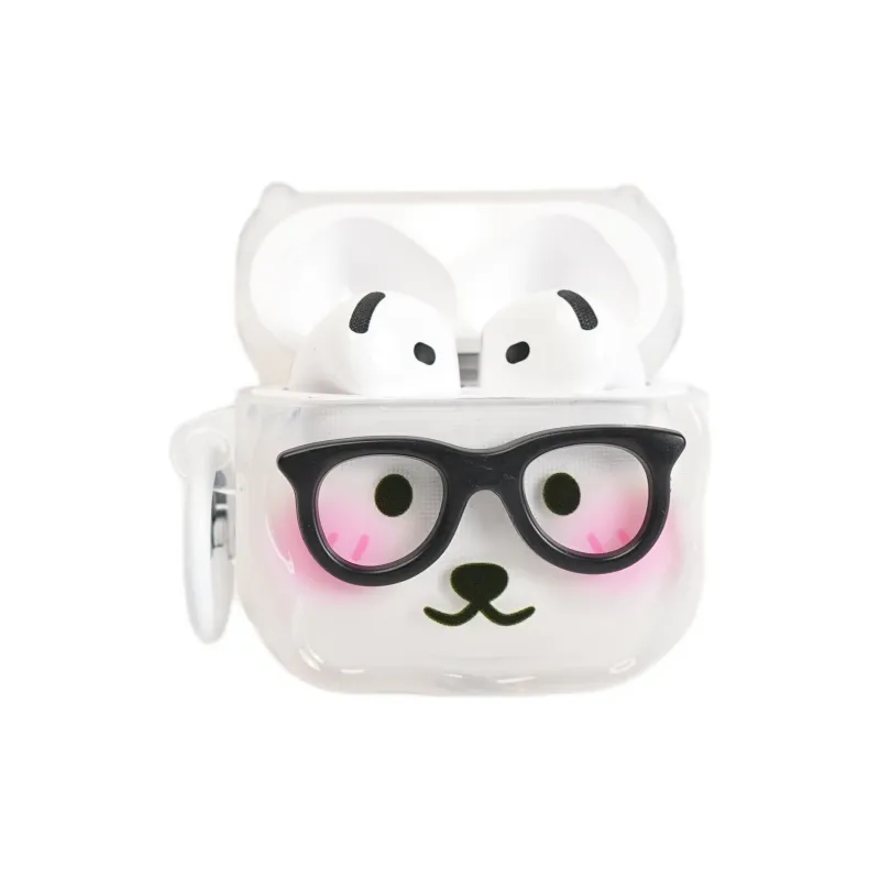 Wei Xin Apple AirPods 4/2/3/4th Generation/AirPods Pro/Pro 2 TPU Transparent 3D Effect Glass Bear Headphone Cases-1