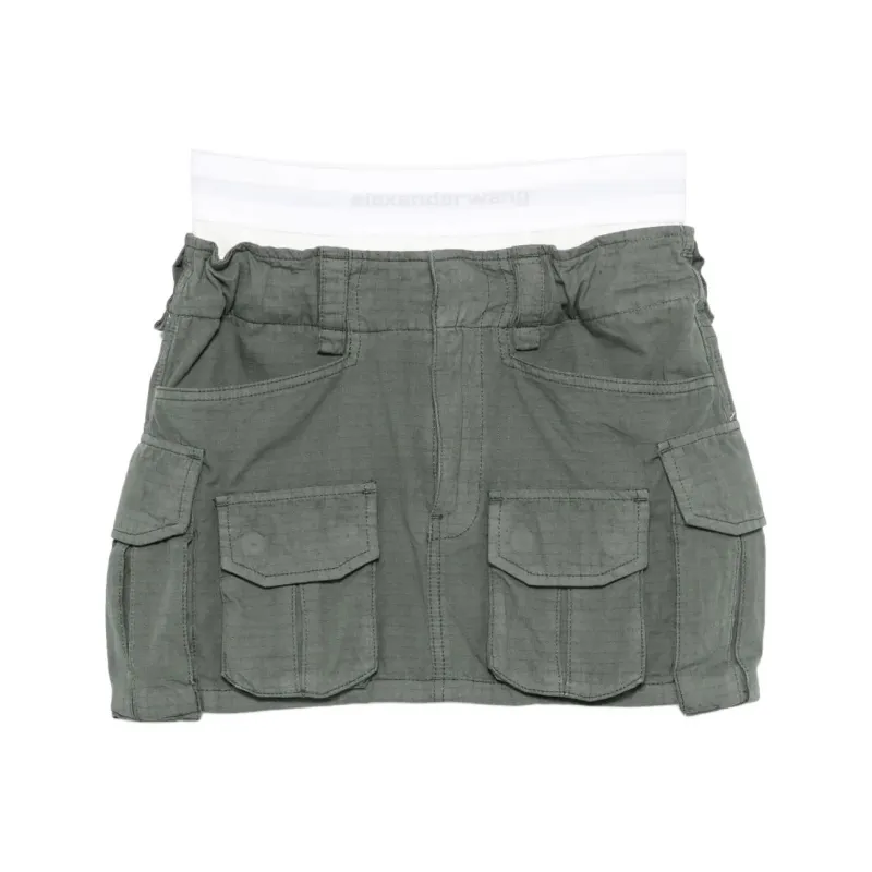 Alexander Wang Logo Elastic Pre Styled Cargo Skirt Balsam Green-0