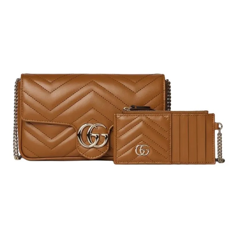 GUCCI GG Marmont Leather Shoulder Bag Trumpets Women's Brown-1