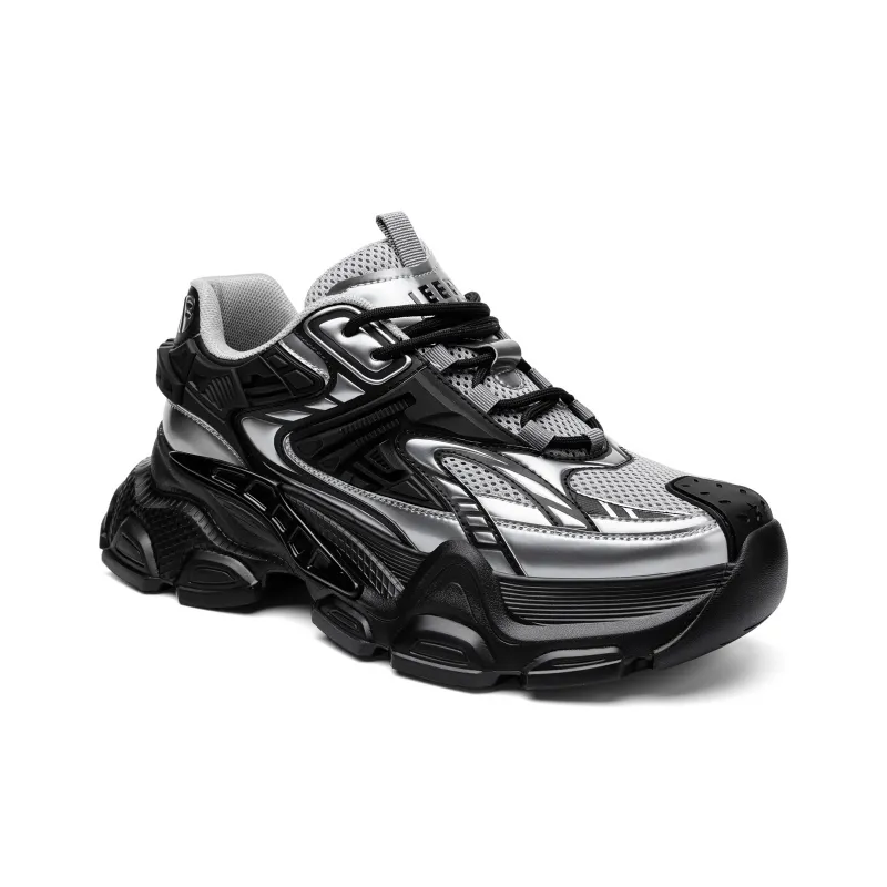 JEEP SPIRIT Black Myth Slip Resistant, Abrasion Resistant, Breathable Low Top Chunky Sneakers Men's Black Silver-3