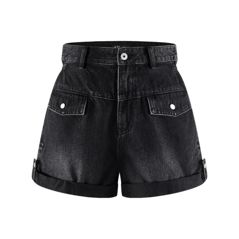 A21 Denim Shorts Women's Black Gray-0