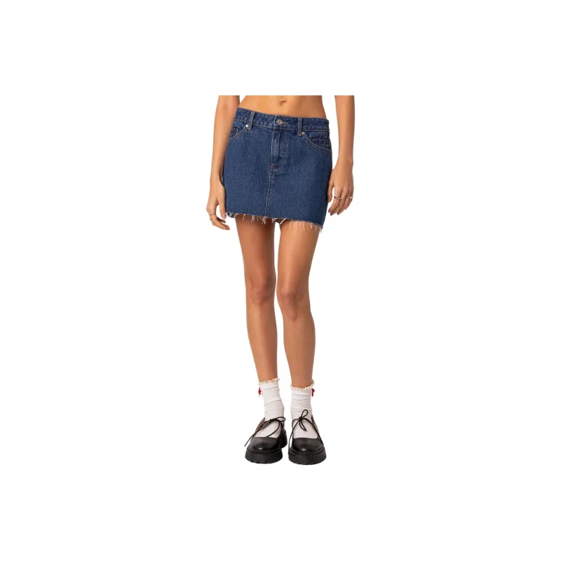 Edikted Denim Mini Skirt Denim Short Skirts Women's Blue-0