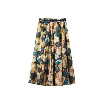 YIRANCHUN Casual Long Skirt Women's Oil Painting Yellow Rose