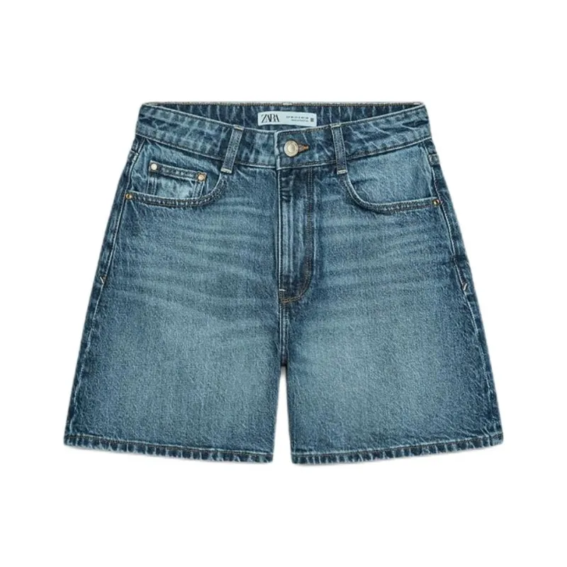 ZARA Denim Shorts Women's Blue/Green-0