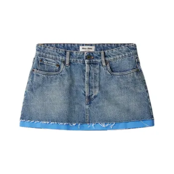 MIU MIU Frayed Hem Denim Skirt