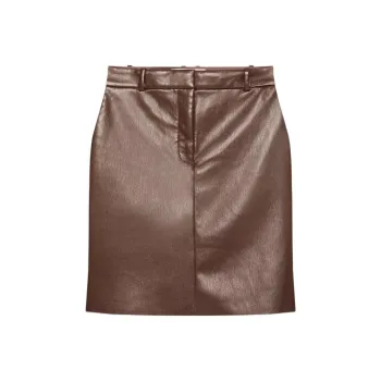ARITZIA BABATON DOMI SKIRT Leather Short Skirts Women's Coffee Bean/Coffee Bean Color