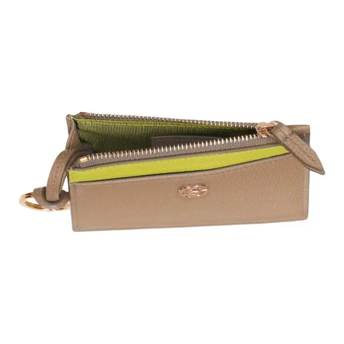 GUCCI GG Marmont Leather Card Holder Women's Beige & Bright Green-2