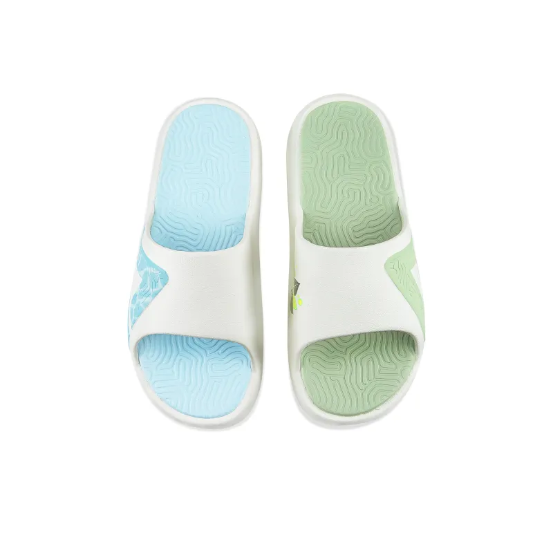PEAK Tai Ji1.0 Quiet Slip Resistant Abrasion Resistant Slide Slippers Unisex Green Blue Mismatched-2