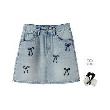 TUSHIFEI Denim Short Skirts Women's Blue+Hair Tie Comes With