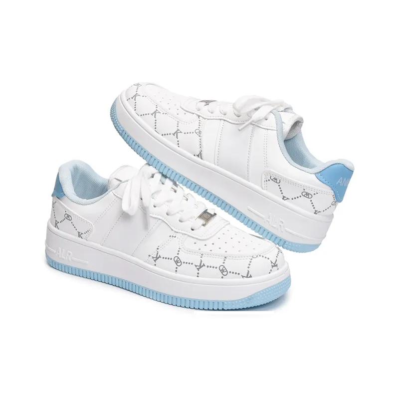 CHERRY&KALIKA Slip Resistant Cushioning Abrasion Resistant Breathable Low Top Skateboard Shoes Women's White Blue-2
