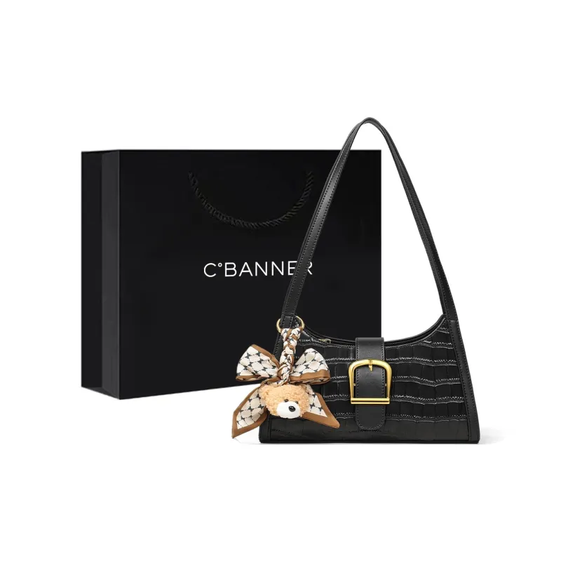 C°BANNER Cow Leather Shoulder Bag Small Size Women's Black-0