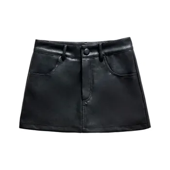 ZXZA Leather Short Skirts Women's Black