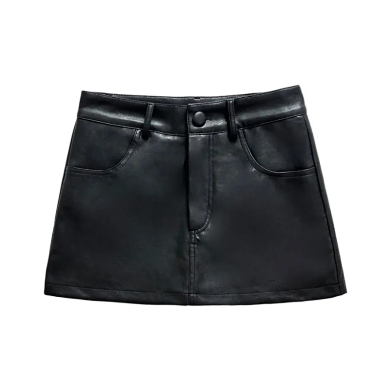 ZXZA Leather Short Skirts Women's Black-0