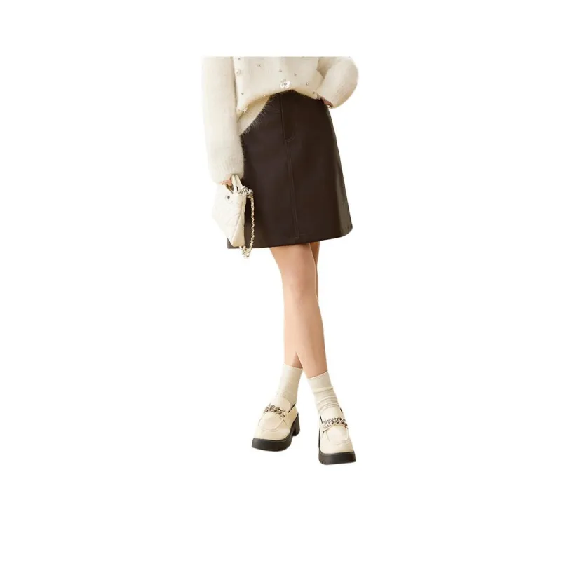 She Enjoys Leather Short Skirts Women's Dark Coffee-0