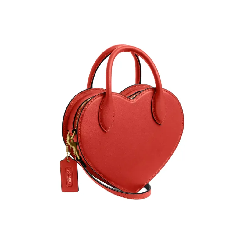COACH Leather Heart Shaped Bag, One Shoulder Handbag Trumpets Women's Rouge Red-1