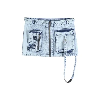 LALABOBO Denim Short Skirts Women's Medium Blue White