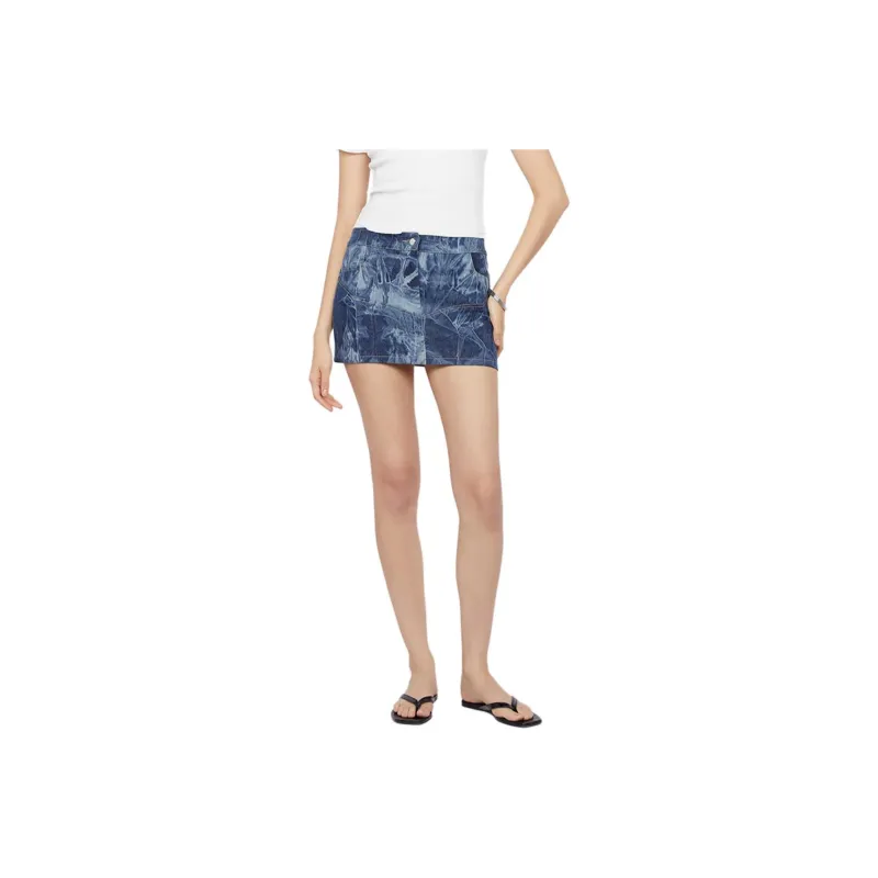 BEC+BRIDGE ROYCE MINI SKIRT Denim Short Skirts Women's DISTRESSED INDIGO/Weathered Indigo-0